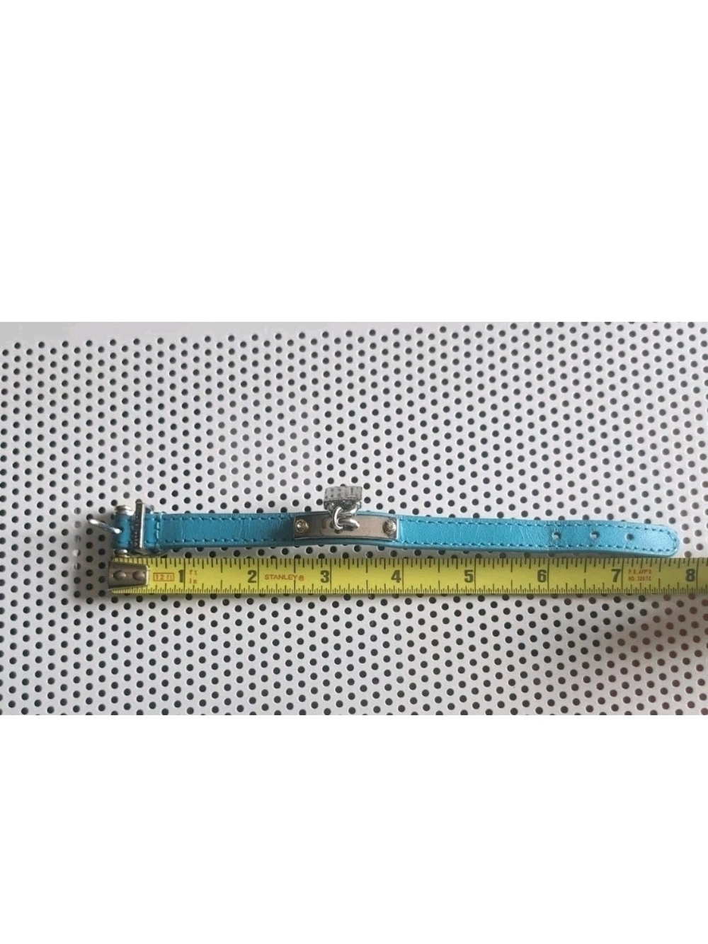 Henri Bendel Vintage Silver Tone Leather Lock Logo Bracelet Turquoise Blue - Picture 16 of 16